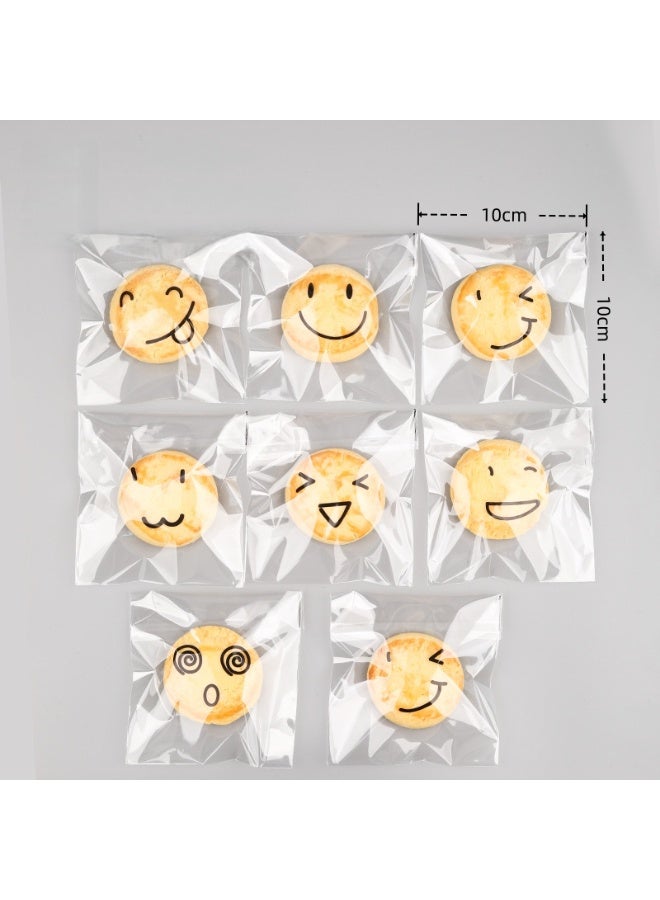 RTYY 100 كيس لاصق ذاتي للبسكويت، أكياس سيلوفان قابلة لإعادة الإغلاق، أكياس بلاستيكية مزينة بتعبيرات لطيفة لخبز البسكويت والحلوى، أكياس بلاستيكية شفافة للحلويات، أكياس تغليف فردية للحلوى، أكياس سيلوفان لتوزيعات الحفلات، لتغليف البسكويت والشوكولاتة والوجبات الخفيفة والمخبوزات (10 × 10 سم). - Image 3